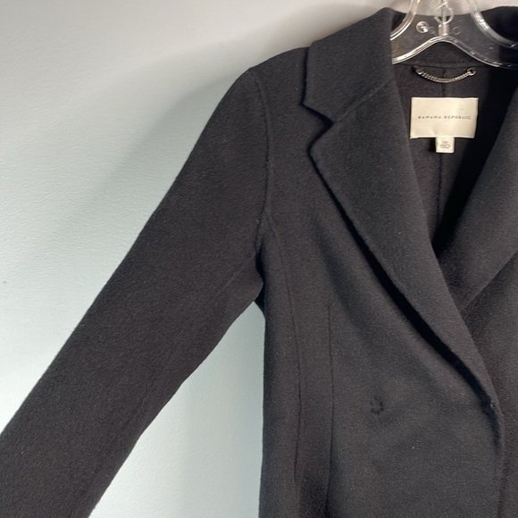 Banana Republic Wool Tie Belt Wrap Pea Coat Black Pockets Collar Hidden Snaps XS - Picture 4 of 12